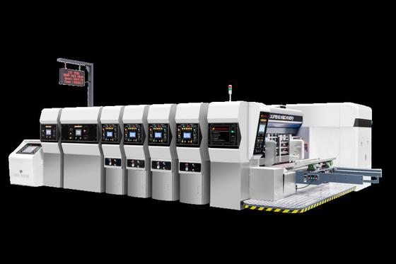 Beyaz Renk G6-0920 Tüm Bilgisayar Denetimli Basınç Serbest Besleme Yapısı Kurşun Kenar Vakum Transfer 4 Renkli Yazıcı + Slotter + Die Cutter + Vibrator + Stacker