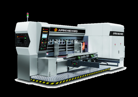 Kurşun Kenar Vacuum Transfer 4 Renkli Yazıcı Slotter Die Cutter Vibrator Stacker For Corrugated Cardboard